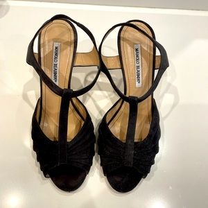 Manolo Blahnik black suede open toe heel - 39.5